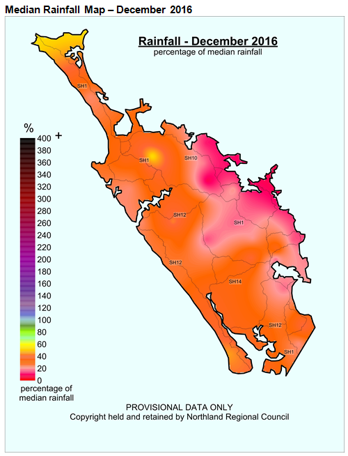 Northland Median Rainfall Map – December 2016.