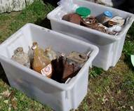 Containers of empty bottles.