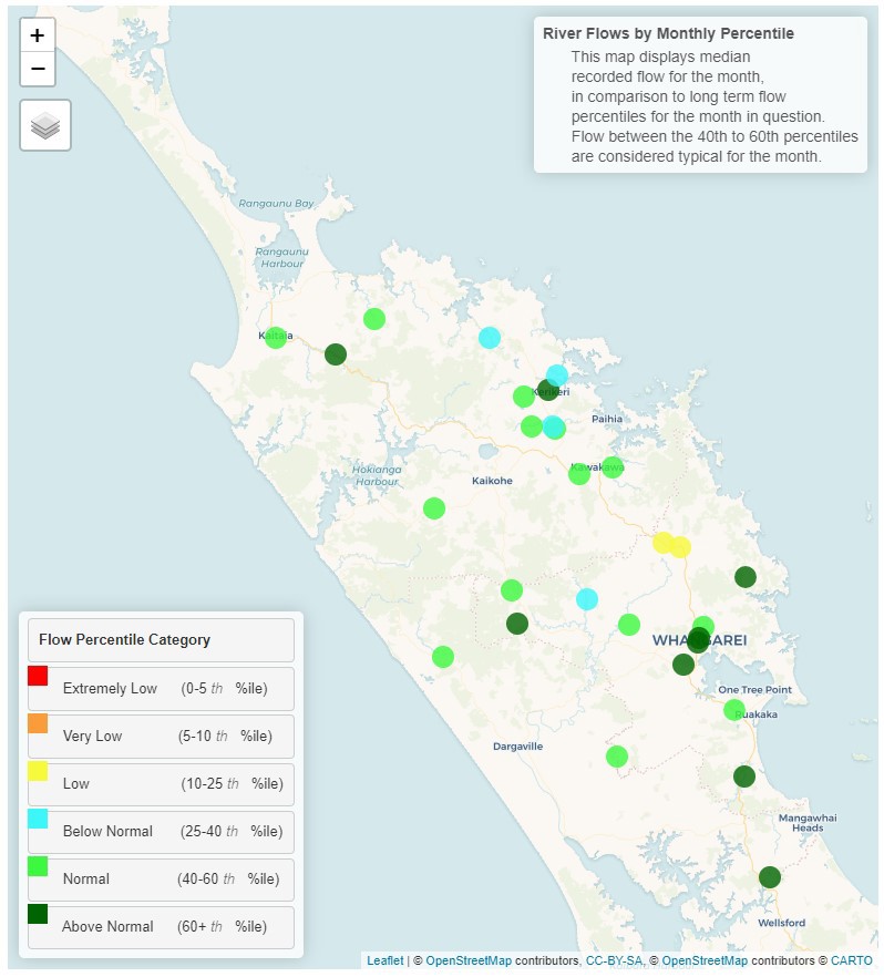 Map displaying monthly percentile river flows for July 2023.