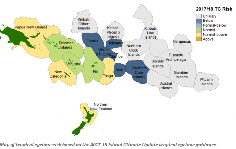 Map of tropical cyclone risk for Pacific countries.