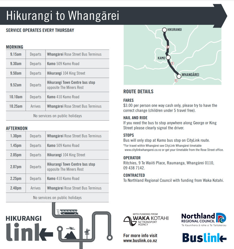 Hikurangi buslink timetable.