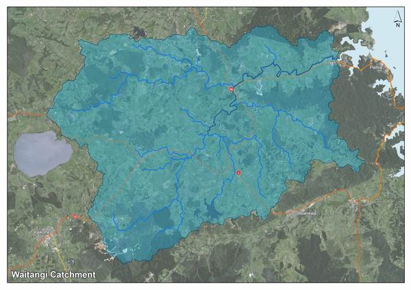 Map showing the Waitangi catchment area.