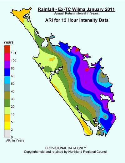 Map - ARI for 12 hour intensity.