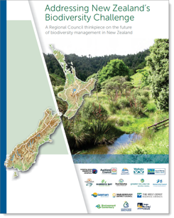 Cover page of Addressing New Zealand's Biodiversity Challenge document.
