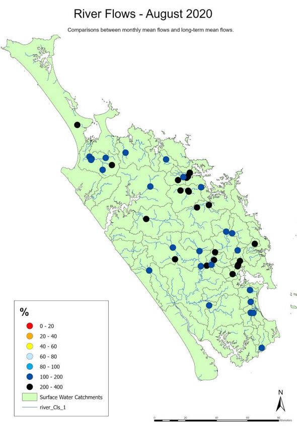 River flows map for August 2020.