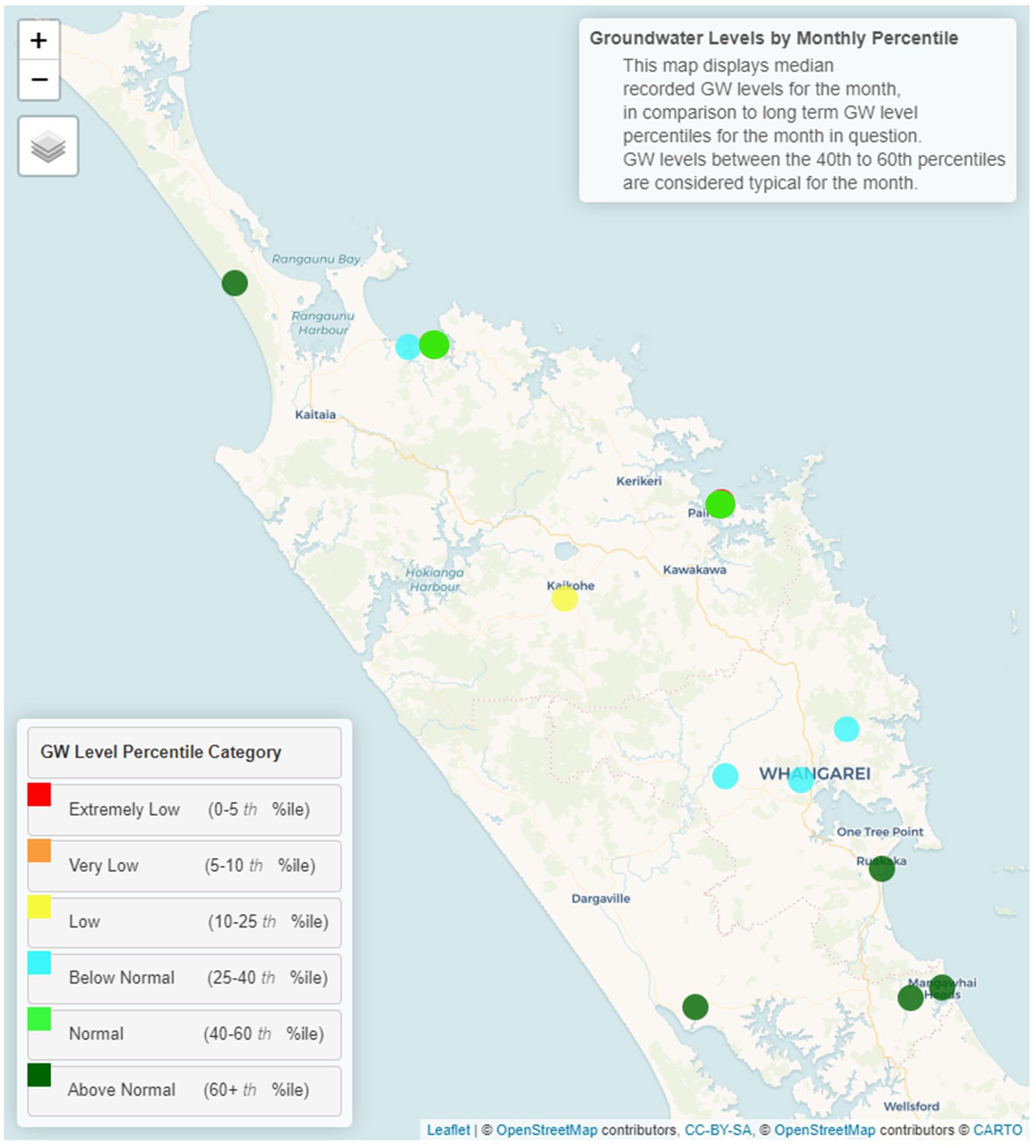 Map displaying groundwater levels by monthly percentile for October 2023.