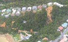 Aerial photo of a slip on a hillside.