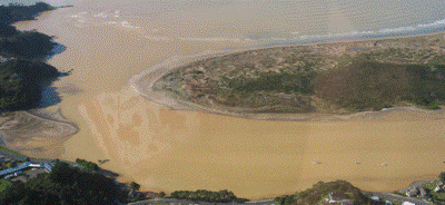 Description: Sediment affecting the Ngunguru Inlet after a storm. 