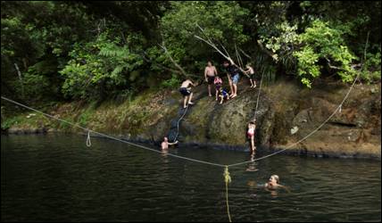 People swimming in river.