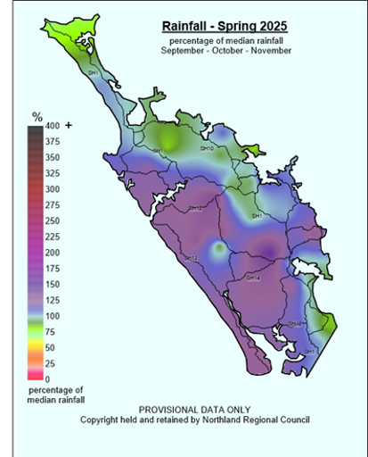 Rainfall Spring 2025 percentage of median