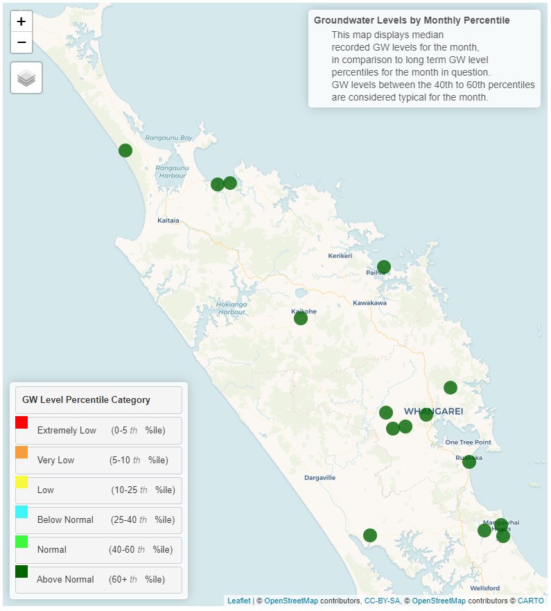 Map displaying groundwater levels by monthly percentile for July 2023.
