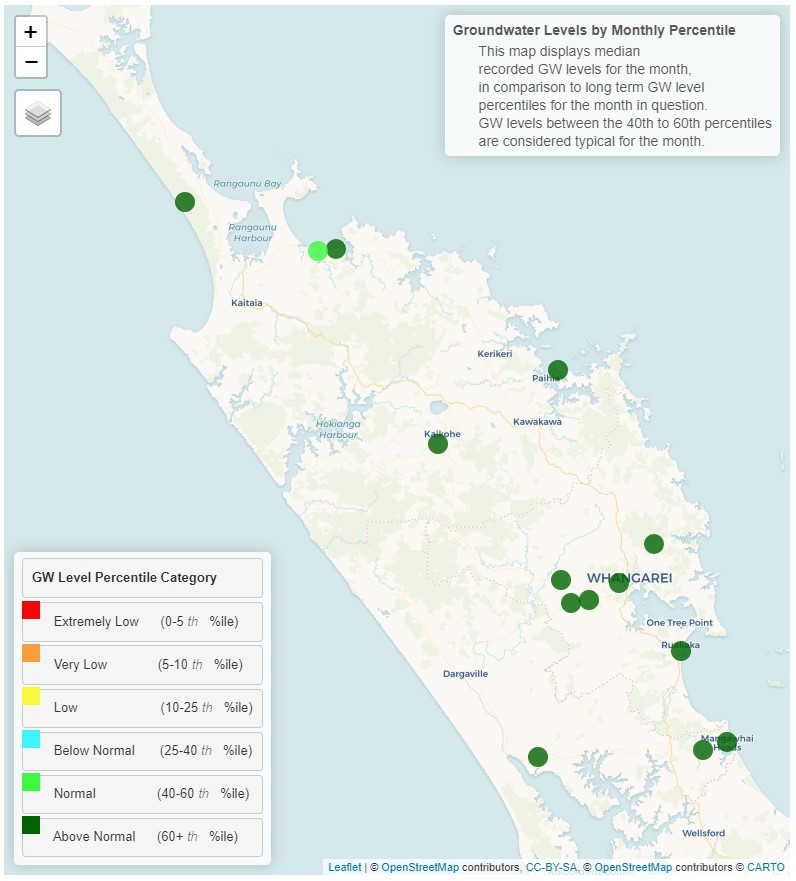 Map Northland groundwater levels April 2023.